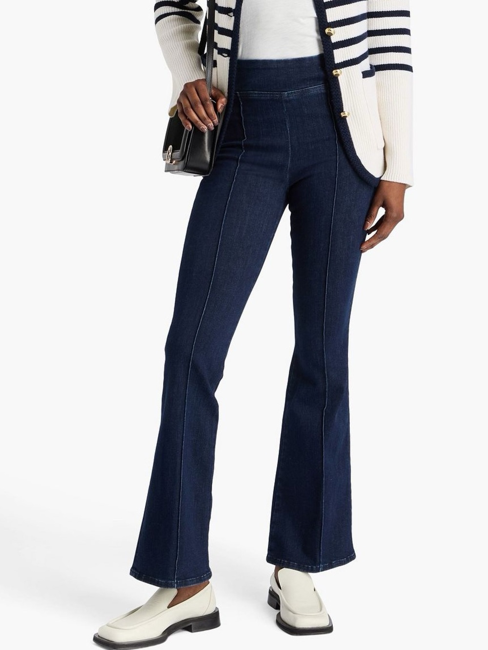 Frame Denim Pull-on Pintuck Jetset Flare Jeans size 4 in Dark Wash